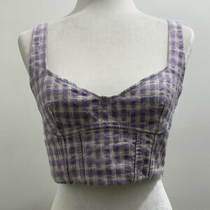 Zara Gingham Purple Lavender Crop Bustier Top Size L EUC